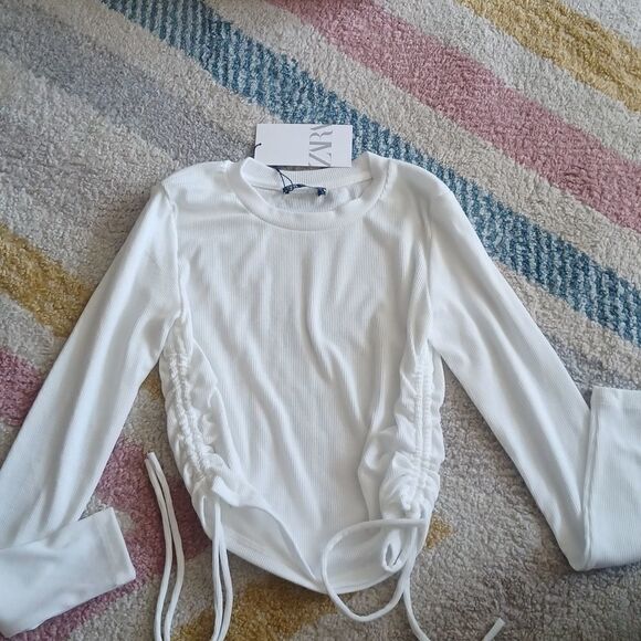 ZARA | White | RUCHED RIBBED TOP - Picture 7 of 9